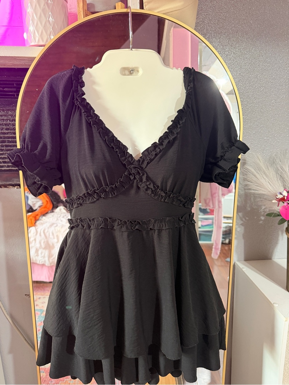 Black Ruffled Peplum Top - Women
